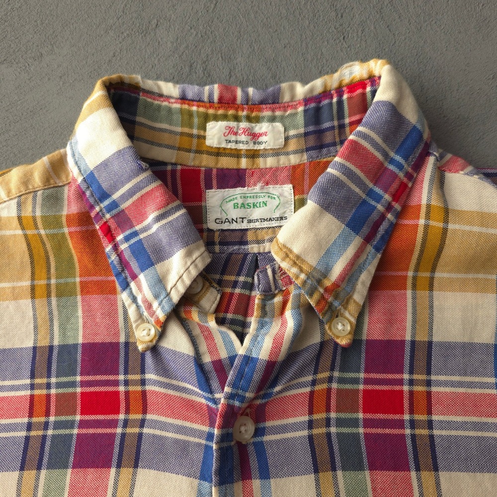 Vintage 1960s Gant Multicolor Plaid Button Down Shirt The Hugger Tapered Body - Picture 3 of 13